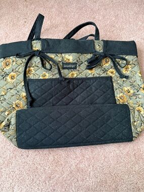 Longaberger Black and Olive Floral Quilted Tote